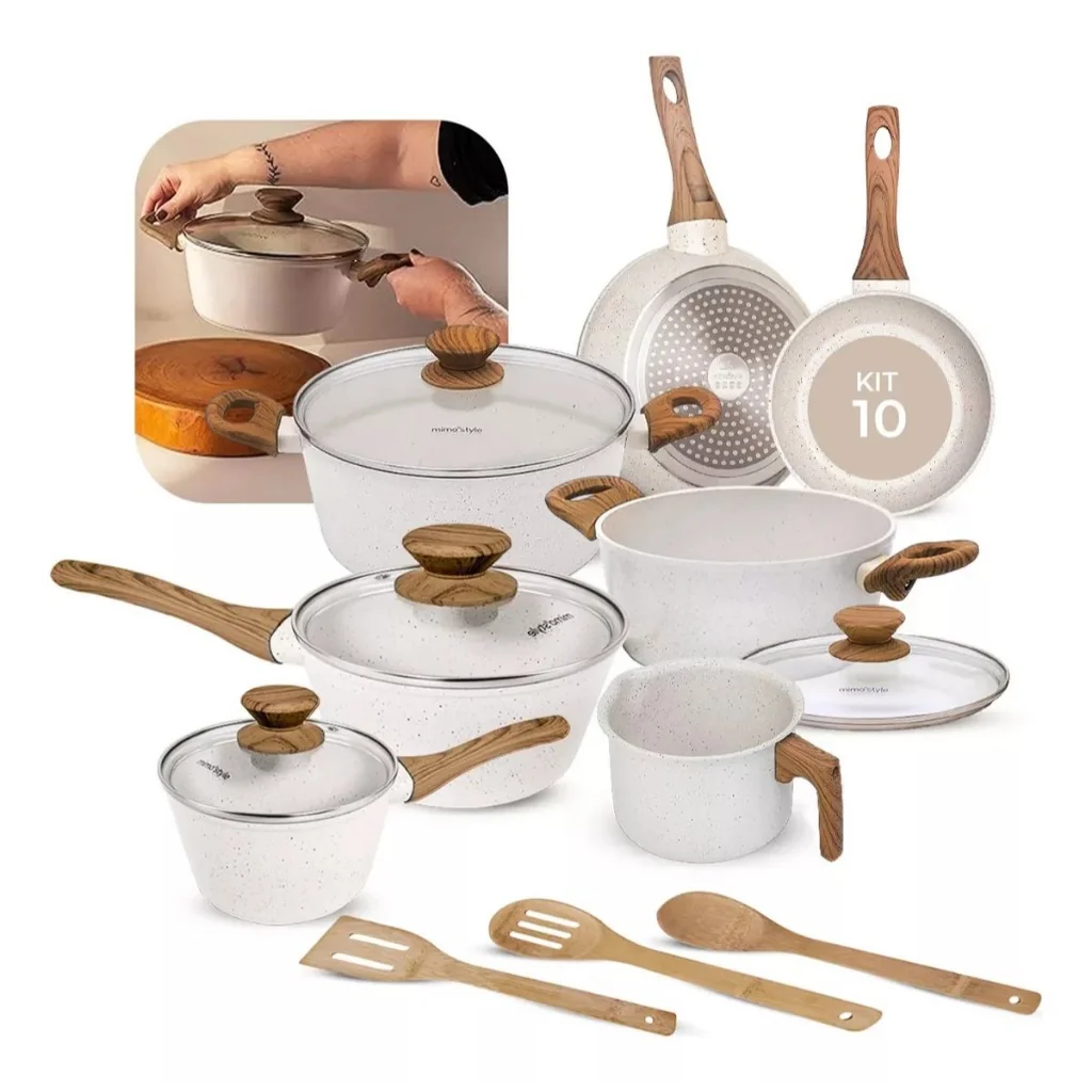 🧡 Jogo De Panelas Indução Kit 10 Peças  Revestimento Cerâmico Style Cook Marmol - Mimo Style Premium