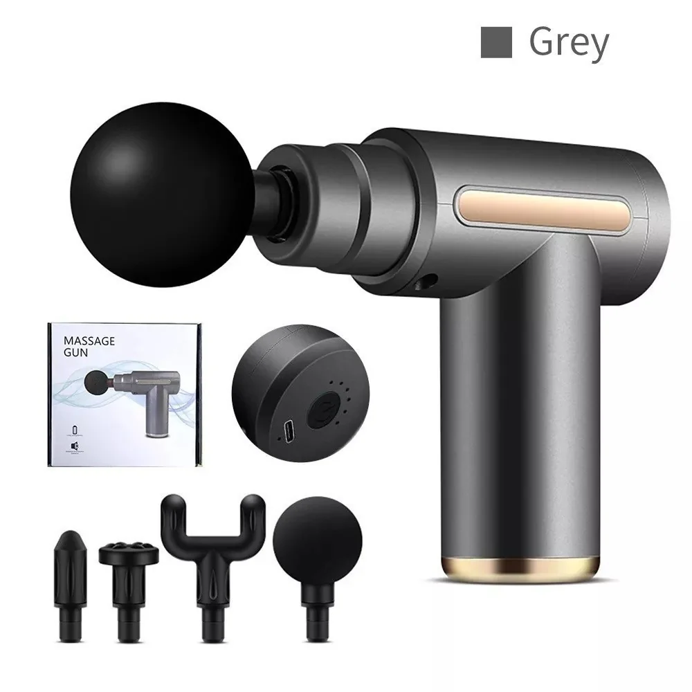Pistola de Massagem Muscular Portátil Elétrica Profissional Recarregável USB com Múltiplas Ponteiras para Relaxamento
