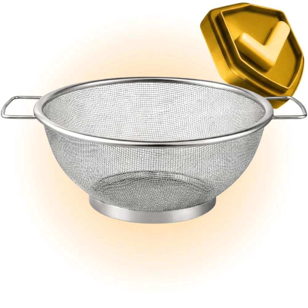 Escorredor de Alimentos Multiuso para Massas Peneira Aço Inoxidável 24cm com Alças Laterais Arroz, Verduras e Legumes Cozinha Profissional