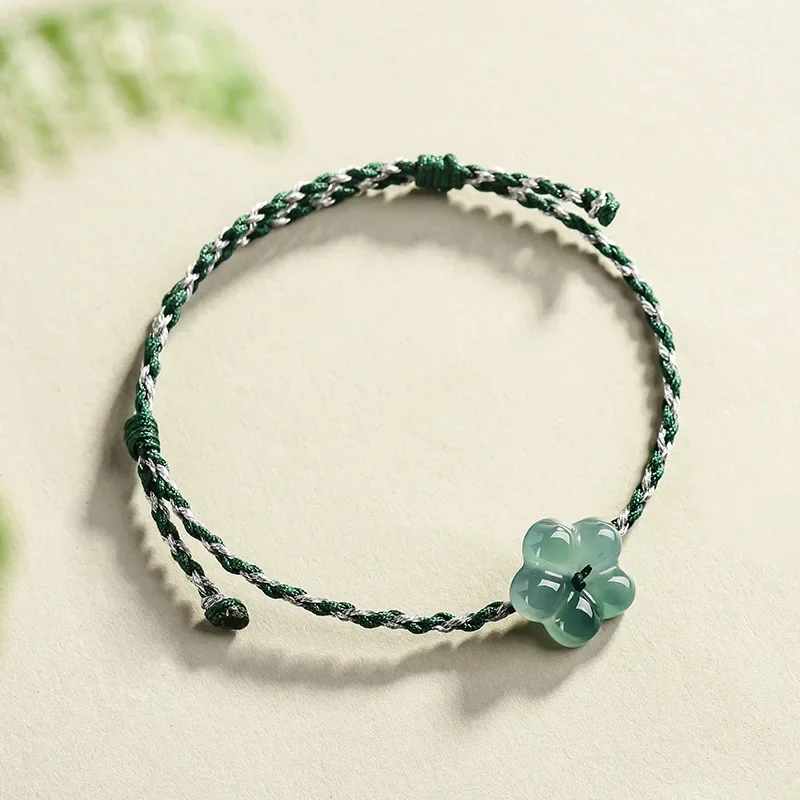Pulseira de Jadeíta Birmanesa com Flor, Amuleto de Jade Natural, Acessórios de Moda, Presentes Vintage para Mulheres, Talismãs, Bracelete de Luxo