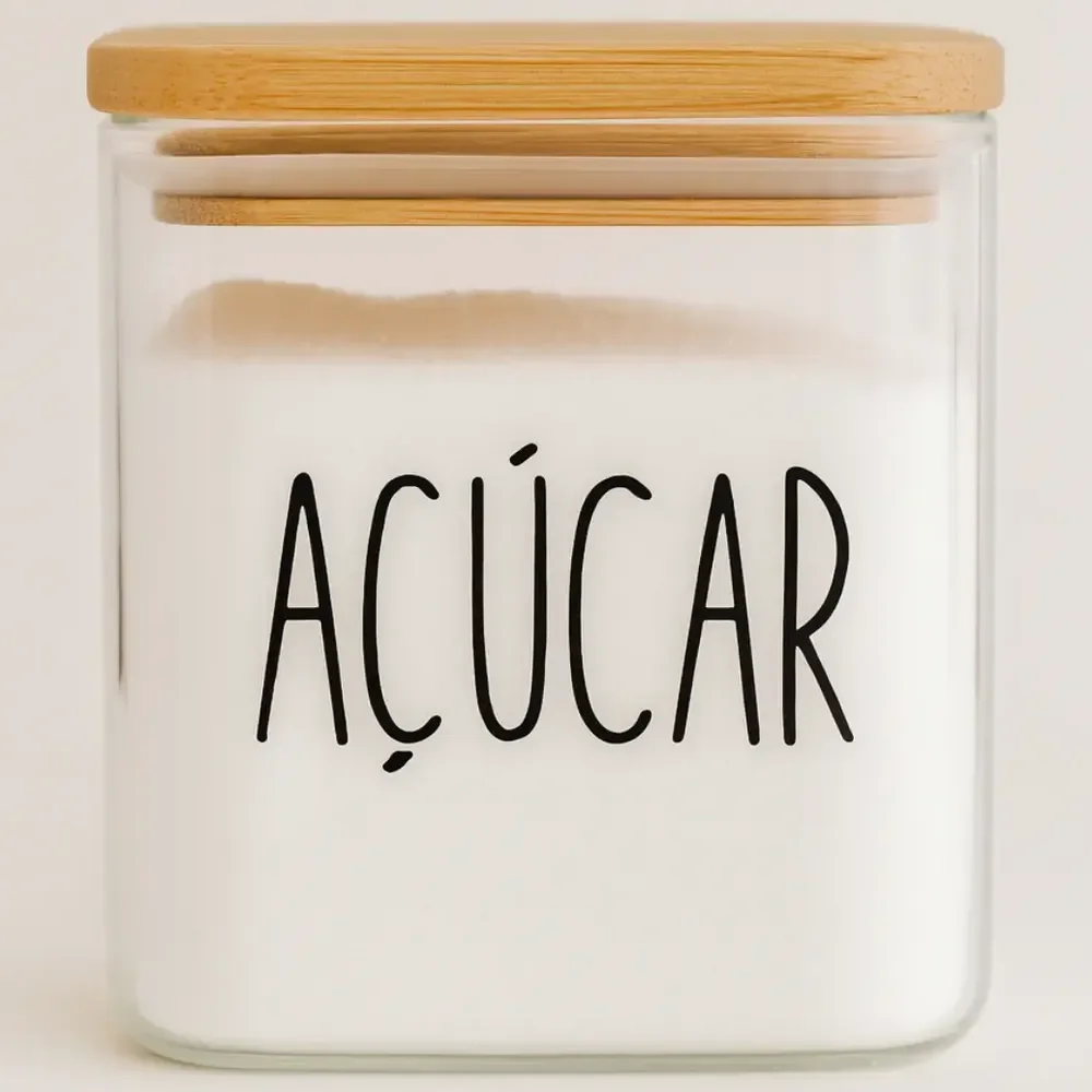 Pote Vidro Hermético Porta Açúcar Tampa De Bambu Açucareiro Bambu / Vidro