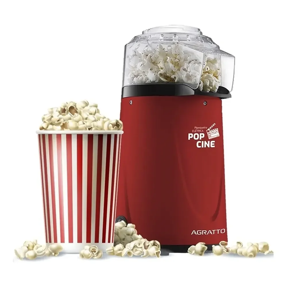 Pipoqueira Elétrica Agratto Pop Cine Sem Óleo Air Popper Faz Pipoca Saudável e Crocante Aquecimento Rápido Para Toda Família