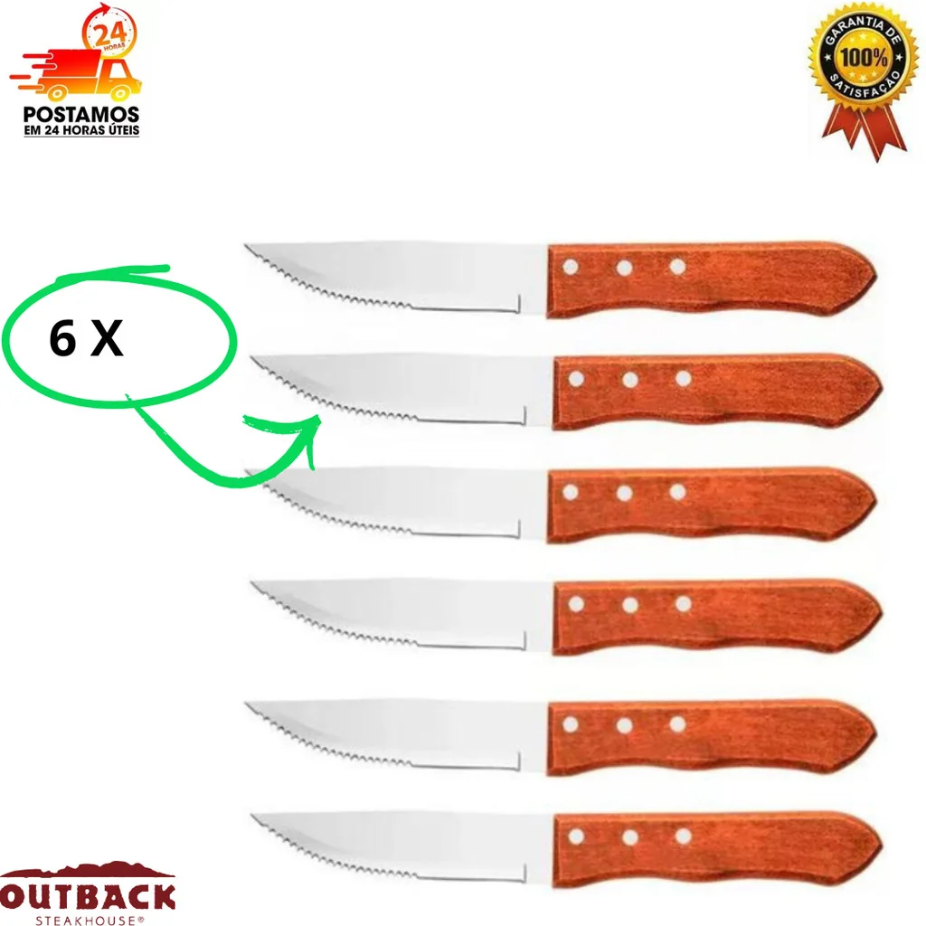 kit 06 Facas Para Churrasco 6 Pçs Jumbo OUTBACK