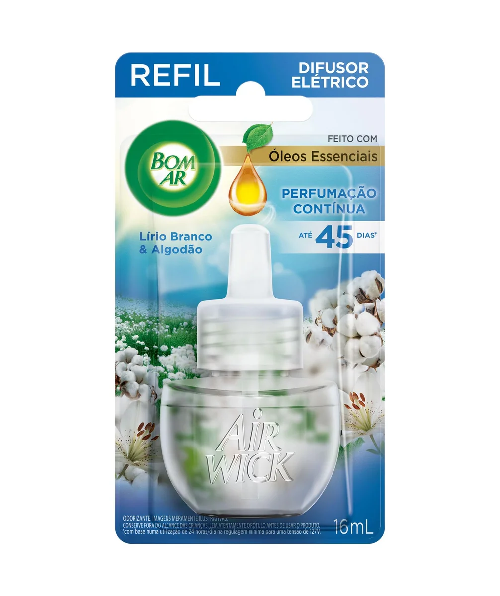 Bom Ar Difusor Elétrico Lírio Branco e Algodão Refil 16ml