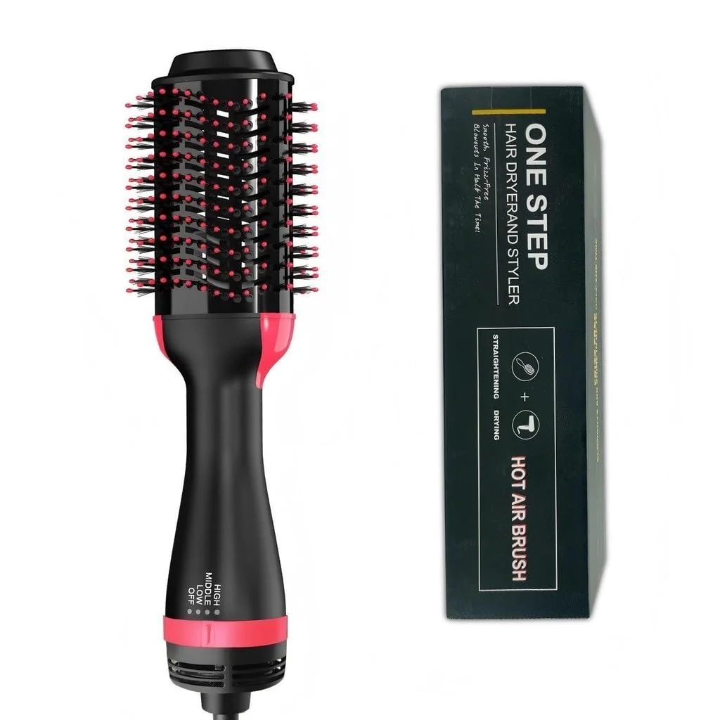 Escova Secadora Modeladora Jimmystore 1000W Íons Anti-Frizz Alisadora 3 em 1 110V Preta