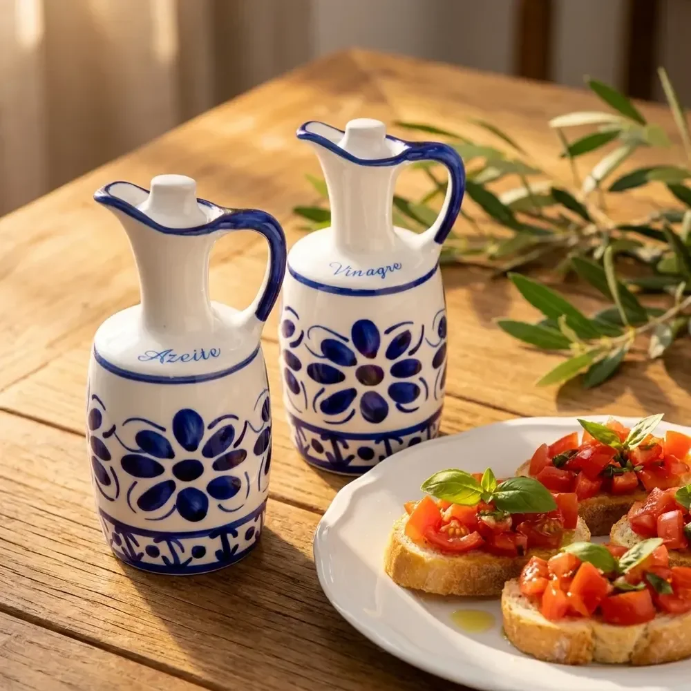 Azeiteira E Vinagreira Em Porcelana Azul Colonial 150 Ml