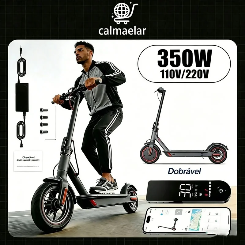 Scooter Eletrica Patinete Eletrico Dobrável Capacidade de App Bluetooth 350W E Luz LED Sinalização