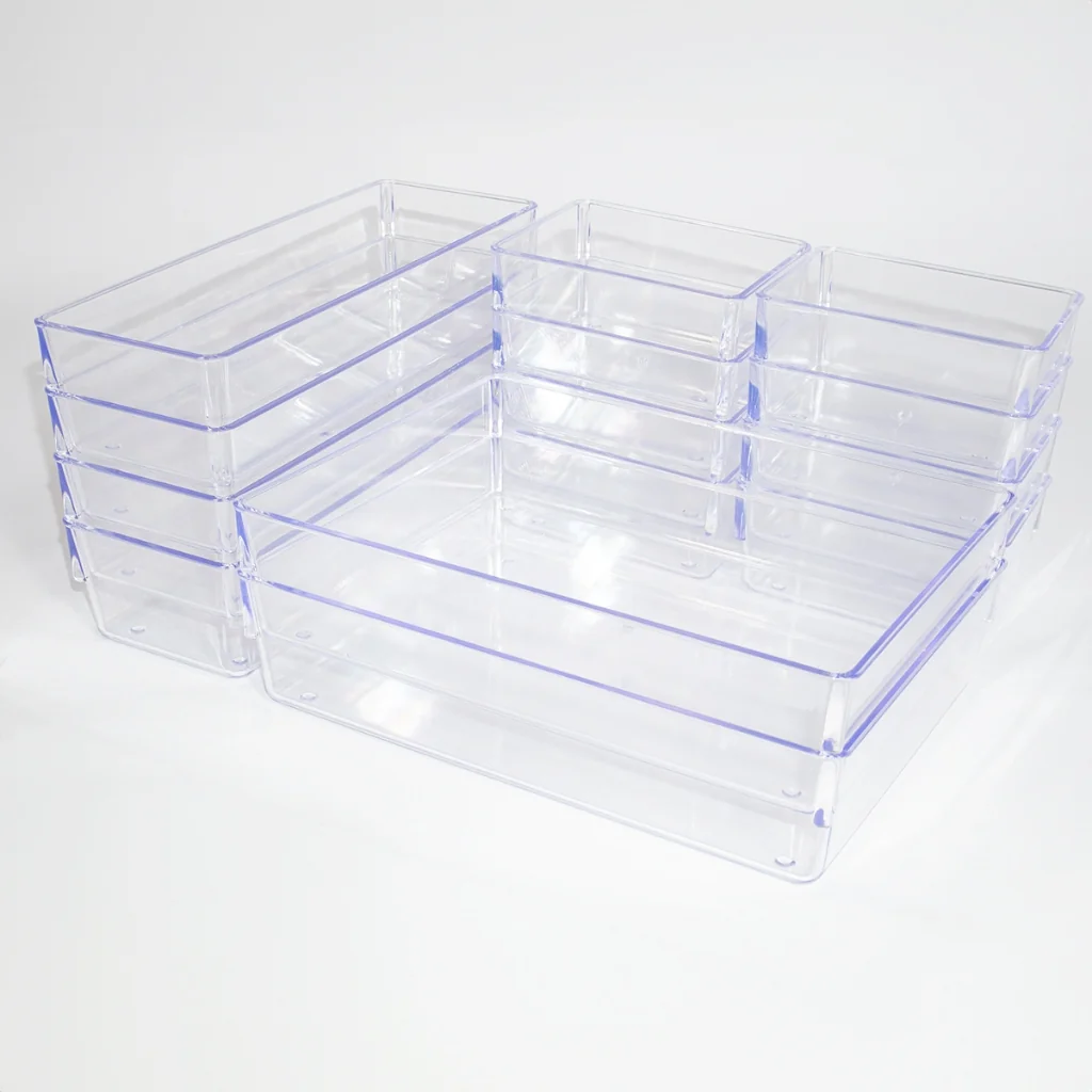 Kit Organizadores Acrílico Cristal Modular Para Geladeiras Gavetas e Maquiagens