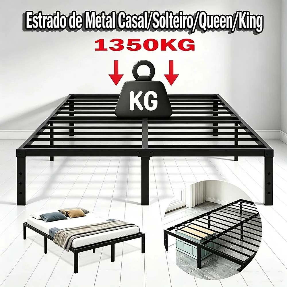 Estrado de Metal para Cama de Casal / Solteiro / Queen / King- Maior e Reforçado, Fácil de instalar！