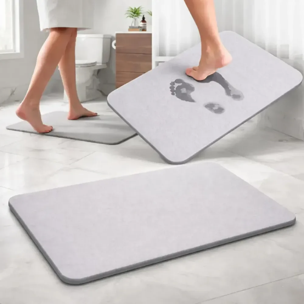 Tapete De Pedra Diatomita Banheiro Secagem Instantânea 60 Cm Cinza