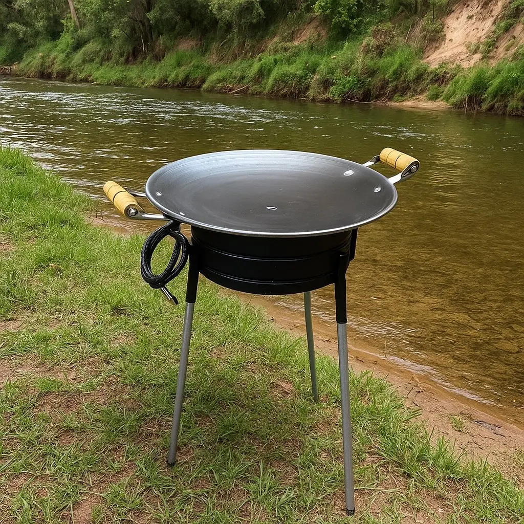 Kit Completo Tacho Disco Arado 45cm Inox Brilhoso Fácil de Lavar + Fogão Fogareiro Alta Pressão Desmontável